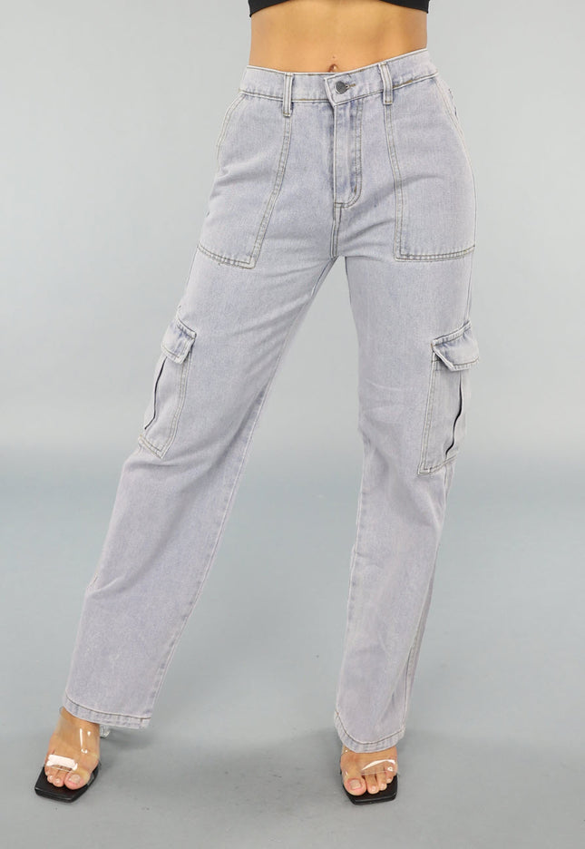 OP=OP.21.NL Rechte Denim Cargo Jeans met Hoge Taille