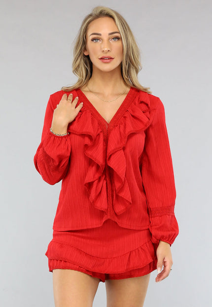 OP=OP.21.NL Rode 2-delige Set met Gehaakte Afwerking