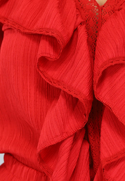 OP=OP.21.NL Rode 2-delige Set met Gehaakte Afwerking