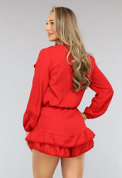 OP=OP.21.NL Rode 2-delige Set met Gehaakte Afwerking