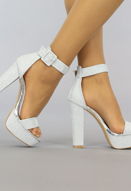 OP=OP.21.NL Zilveren Glitter Plateau Sandaletten met Open Teen