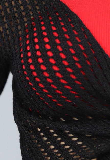 OP=OP.21.NL Zwarte Gebreide Boho Top met Strikdetail