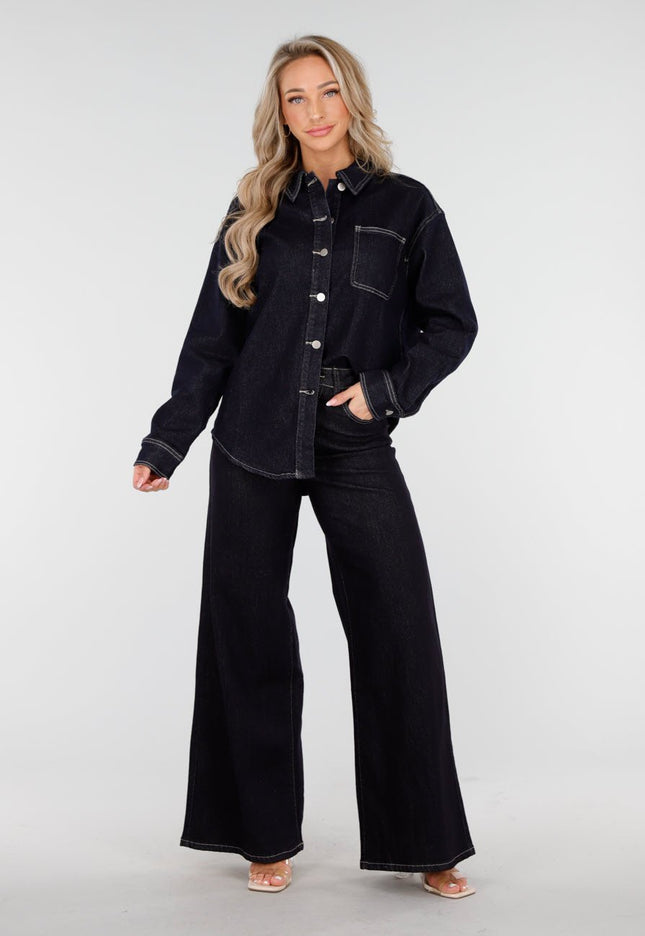 OP=OP.21.S Donkerblauwe Denim Blouse