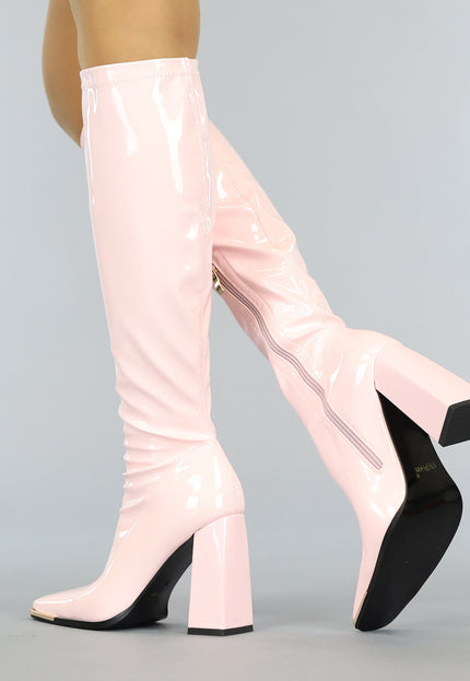 OP=OP.21.S Lichtroze Lak Laarzen met Stevige Hak