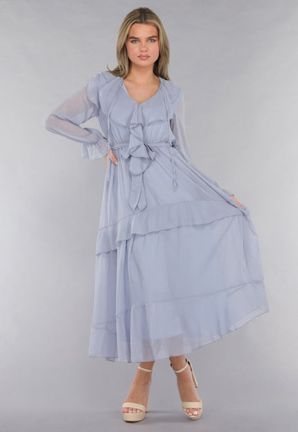 OP=OP.21.S Maxi Jurk in Blauw met Ruffles