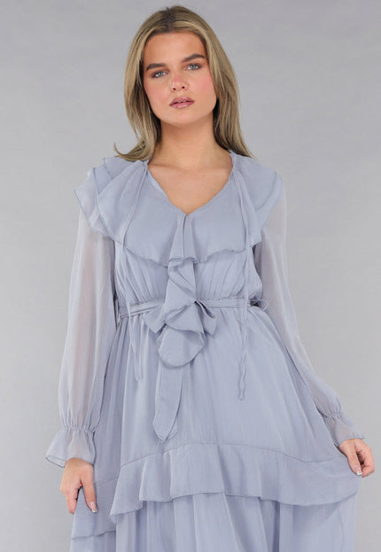 OP=OP.21.S Maxi Jurk in Blauw met Ruffles