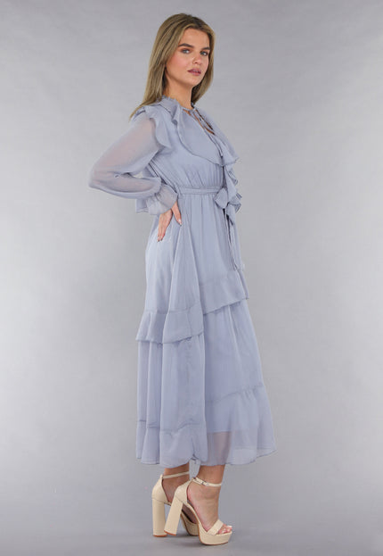 OP=OP.21.S Maxi Jurk in Blauw met Ruffles