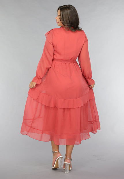 OP=OP.21.S Zalmroze Ruffle Chiffon Maxi Jurk