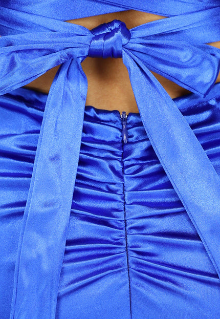 OP=OP.22.NL Lange Satijnen Kobalt Blauwe Avondjurk met Split