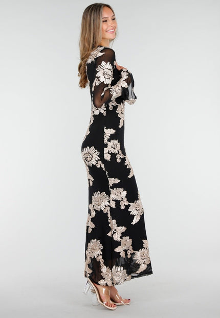 OP=OP.22.NL Lange Stretch Jurk met Bloemen