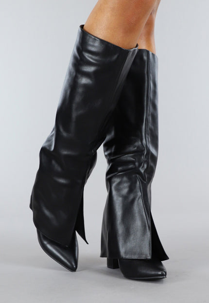 OP=OP.22.NL Lange Zwarte Gevouwen Laarzen