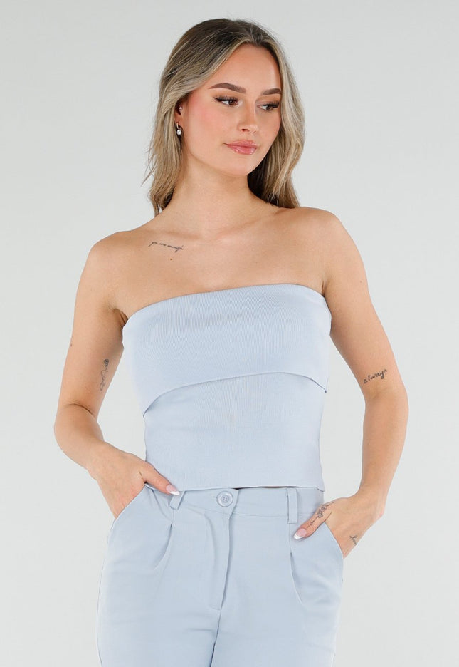 OP=OP.22.NL Lichtblauwe Strapless Top