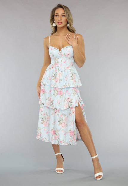 OP=OP.22.NL Lichtblauwe Vintage Look Bloemen Jurk