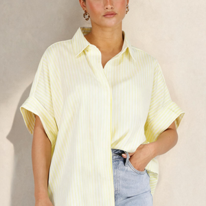 OP=OP.22.NL Lichtgele Gestreepte Oversized Blouse