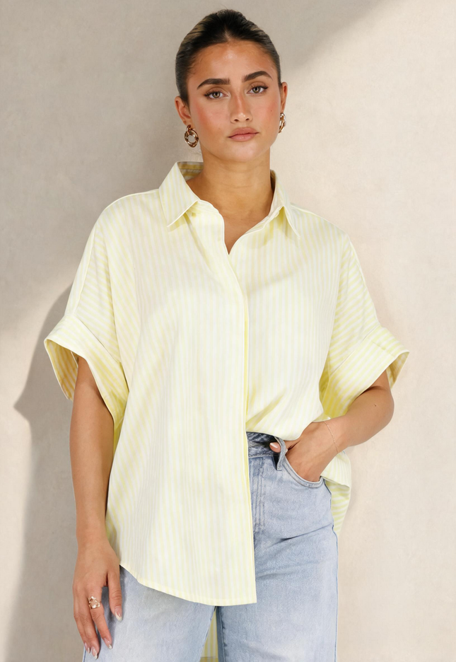 OP=OP.22.NL Lichtgele Gestreepte Oversized Blouse