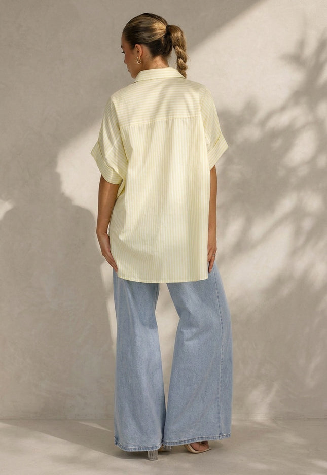 OP=OP.22.NL Lichtgele Gestreepte Oversized Blouse