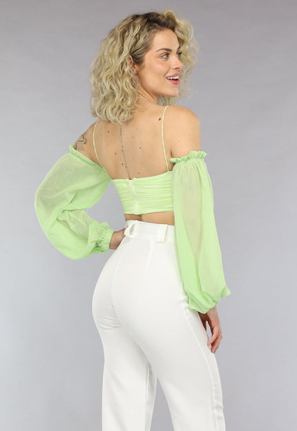 OP=OP.22.NL Off Shoulder Chiffon Topje in Lichtgroen