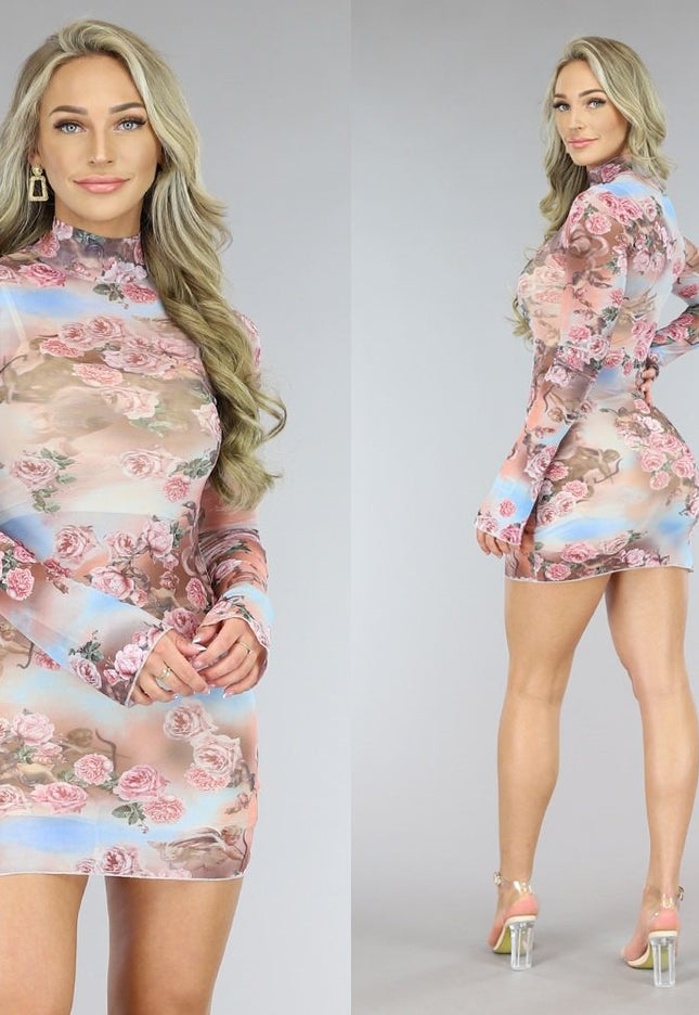 OP=OP.22.NL Roze Mesh Jurkje met Rozen