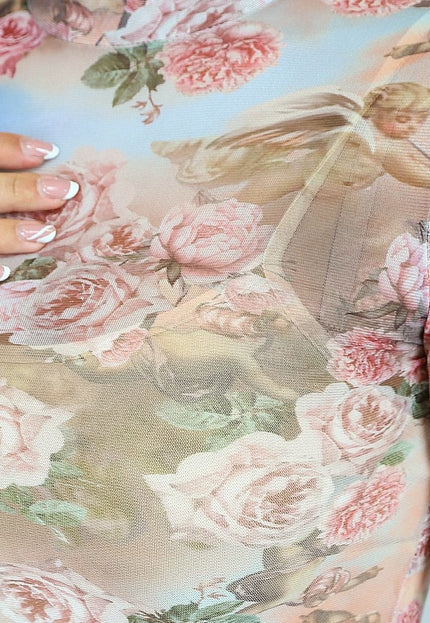 OP=OP.22.NL Roze Mesh Jurkje met Rozen