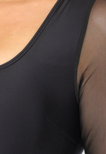 OP=OP.22.NL Zwarte Bodysuit met Mesh Mouwen