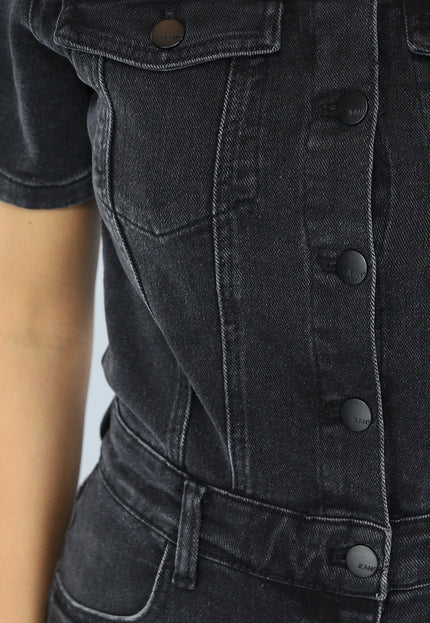 OP=OP.22.NL Zwarte Denim Playsuit met Knoopsluiting