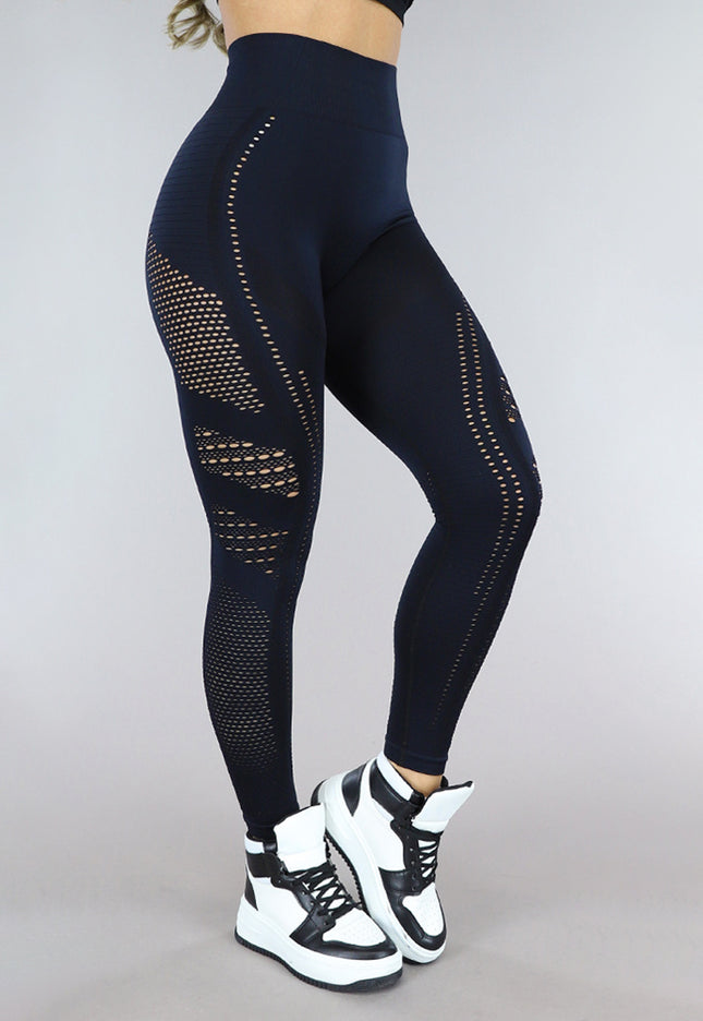 OP=OP.22.NL Zwarte Sportlegging met Fishnet Detail