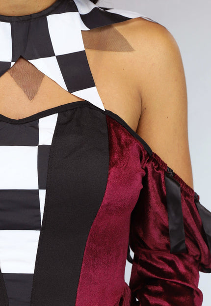 OP=OP.22.S Bordeaux Rood Jokersvrouw Kostuum