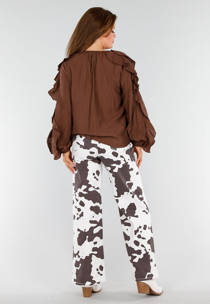 OP=OP.22.S Bruine Blouse met Ruches