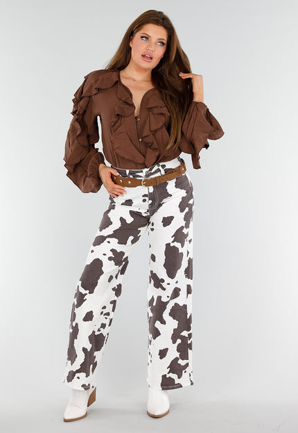 OP=OP.22.S Bruine Blouse met Ruches