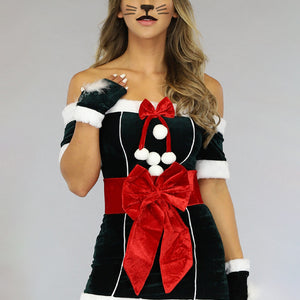 OP=OP.22.S Groen Velvet Katten Kerst Pakje