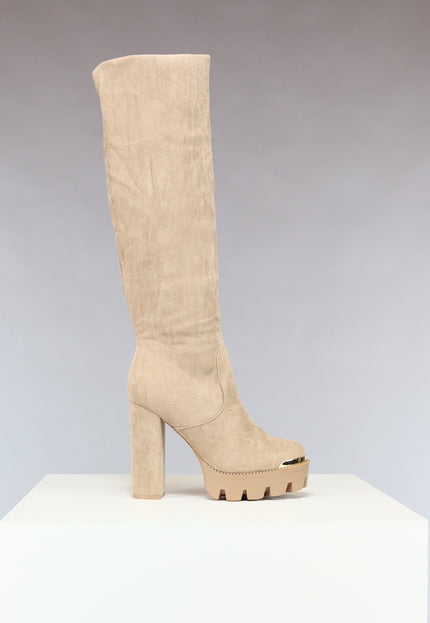 OP=OP.22.S Khaki Plateau Knielaarzen met Gouden Details
