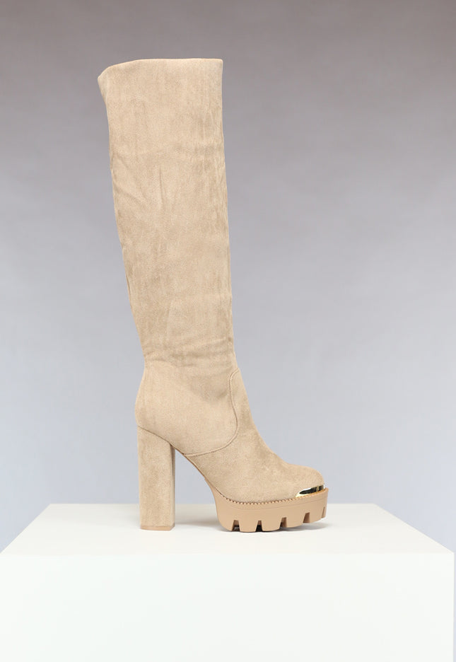 OP=OP.22.S Khaki Plateau Knielaarzen met Gouden Details