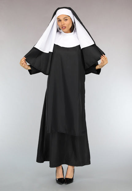 CARNA50 Lang Zwart Nonnen Kostuum