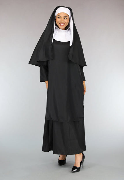 CARNA50 Lang Zwart Nonnen Kostuum