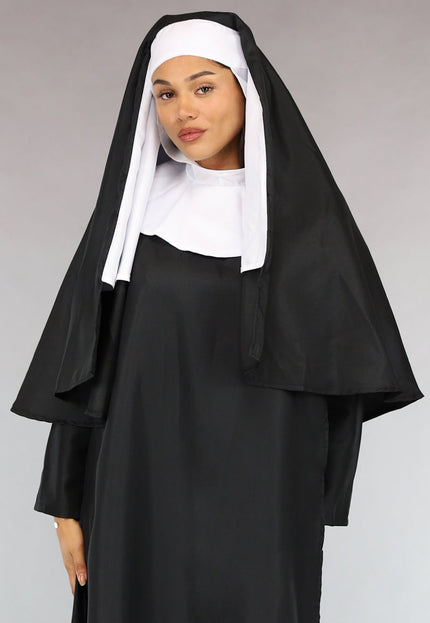 CARNA50 Lang Zwart Nonnen Kostuum