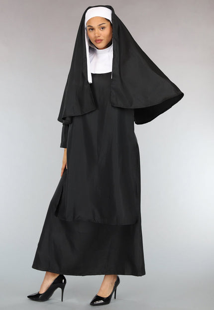 CARNA50 Lang Zwart Nonnen Kostuum