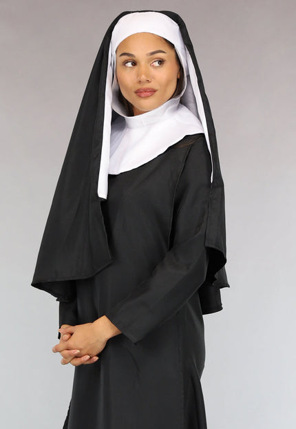 CARNA50 Lang Zwart Nonnen Kostuum