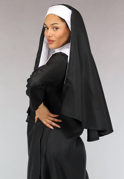CARNA50 Lang Zwart Nonnen Kostuum