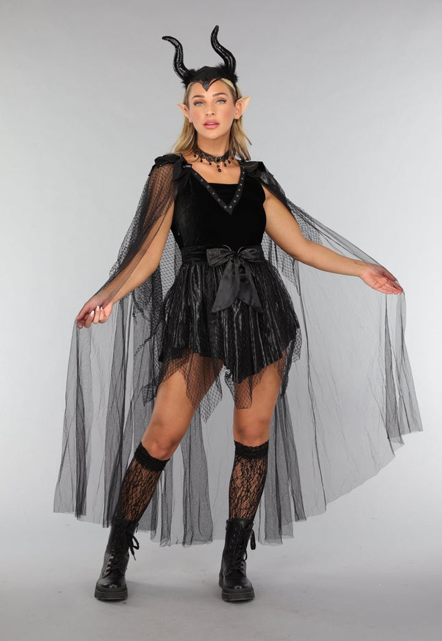 CARNA40 Mix en Match Zwart Schaduwkoningin Kostuum