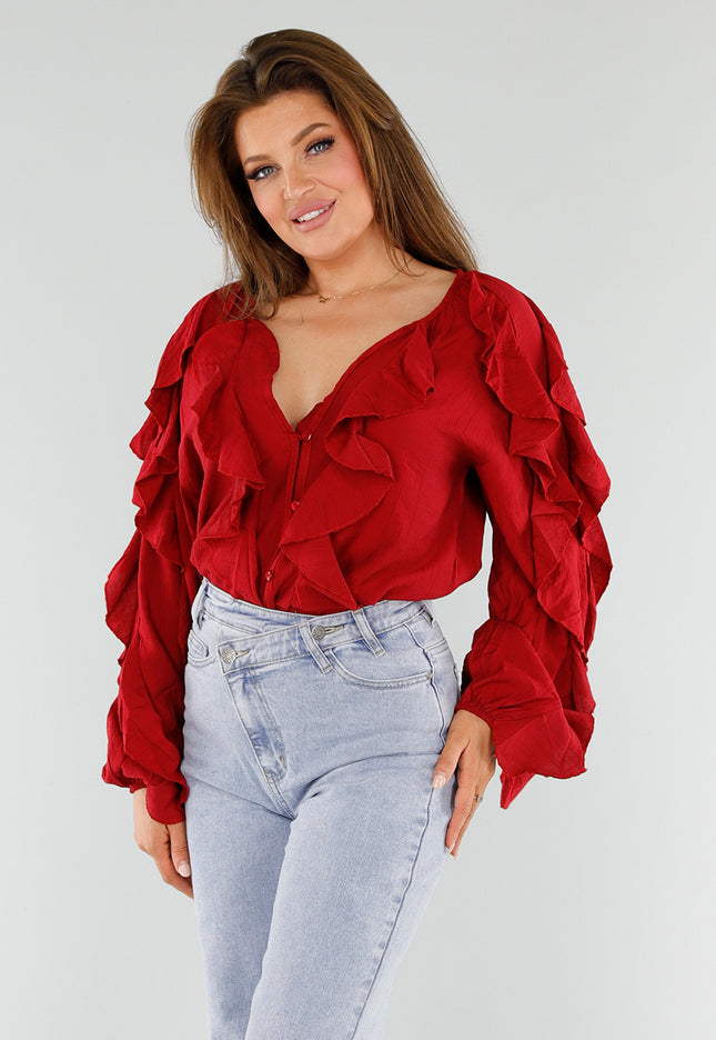 OP=OP.22.S Rode Blouse met Ruches