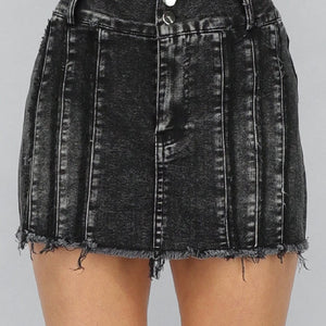 OP=OP.23.NL Antraciet Denim Skort met Lichte Rafels