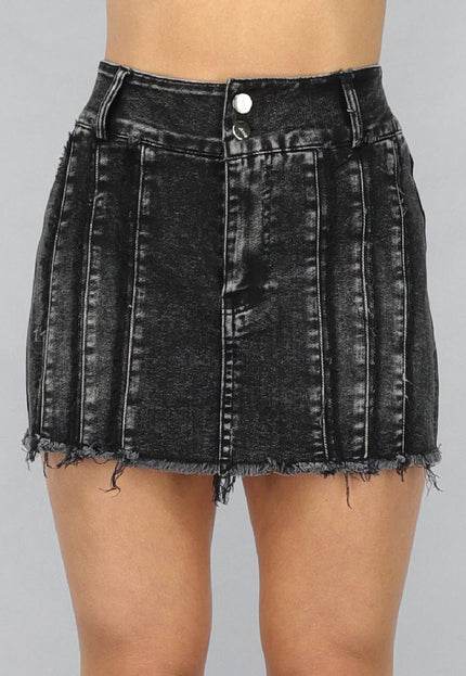 OP=OP.23.NL Antraciet Denim Skort met Lichte Rafels