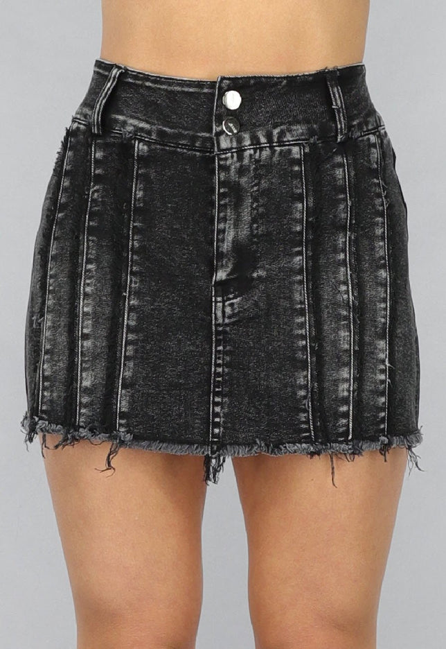 OP=OP.23.NL Antraciet Denim Skort met Lichte Rafels