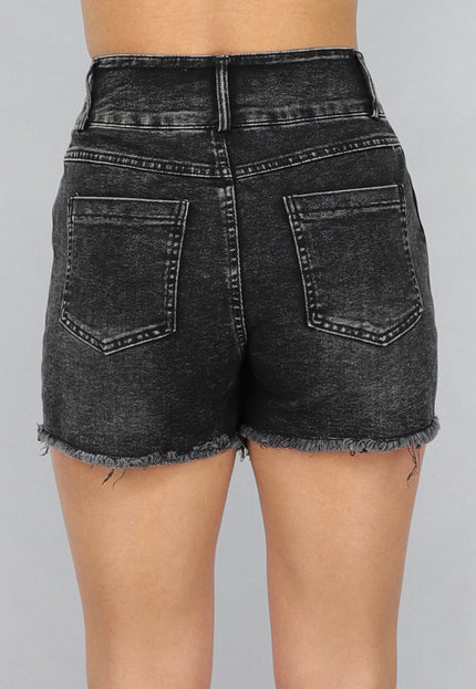 OP=OP.23.NL Antraciet Denim Skort met Lichte Rafels