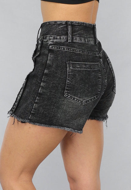 OP=OP.23.NL Antraciet Denim Skort met Lichte Rafels