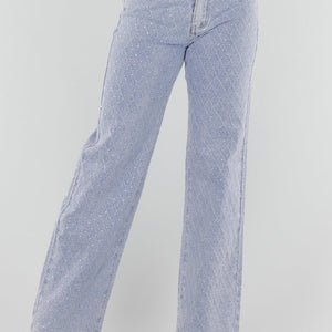 OP=OP.23.NL Blauwe Jeans met Strass en Rechte Pijpen