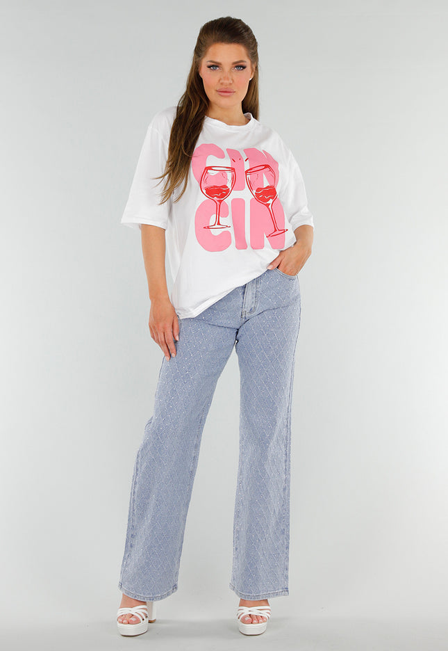 OP=OP.23.NL Blauwe Jeans met Strass en Rechte Pijpen