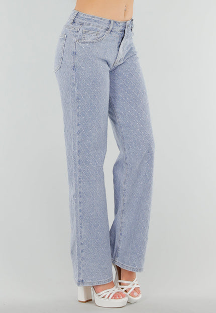 OP=OP.23.NL Blauwe Jeans met Strass en Rechte Pijpen