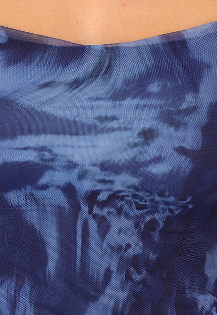 OP=OP.23.NL Blauwe Marble Mesh Midi Jurk