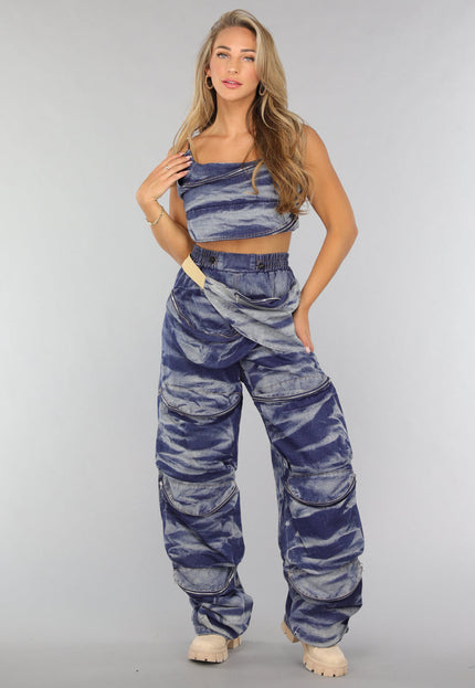 OP=OP.23.NL Blauwe Washed Denim Two Piece met Tas
